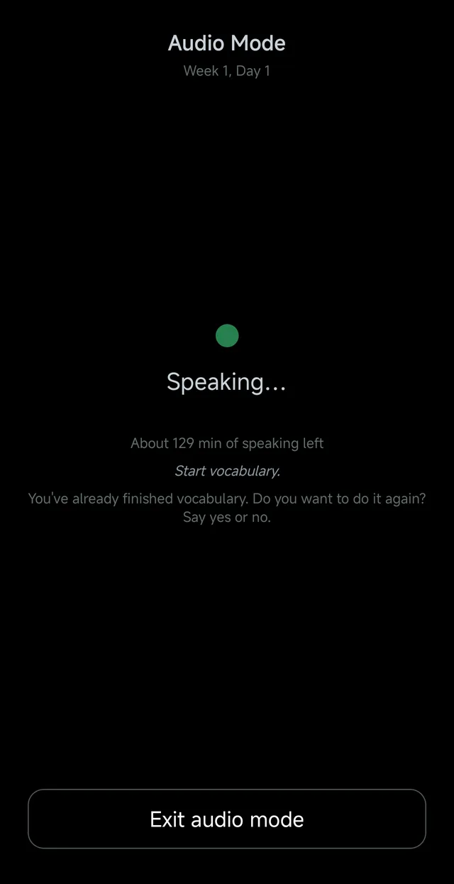 The audio mode screen in the app
